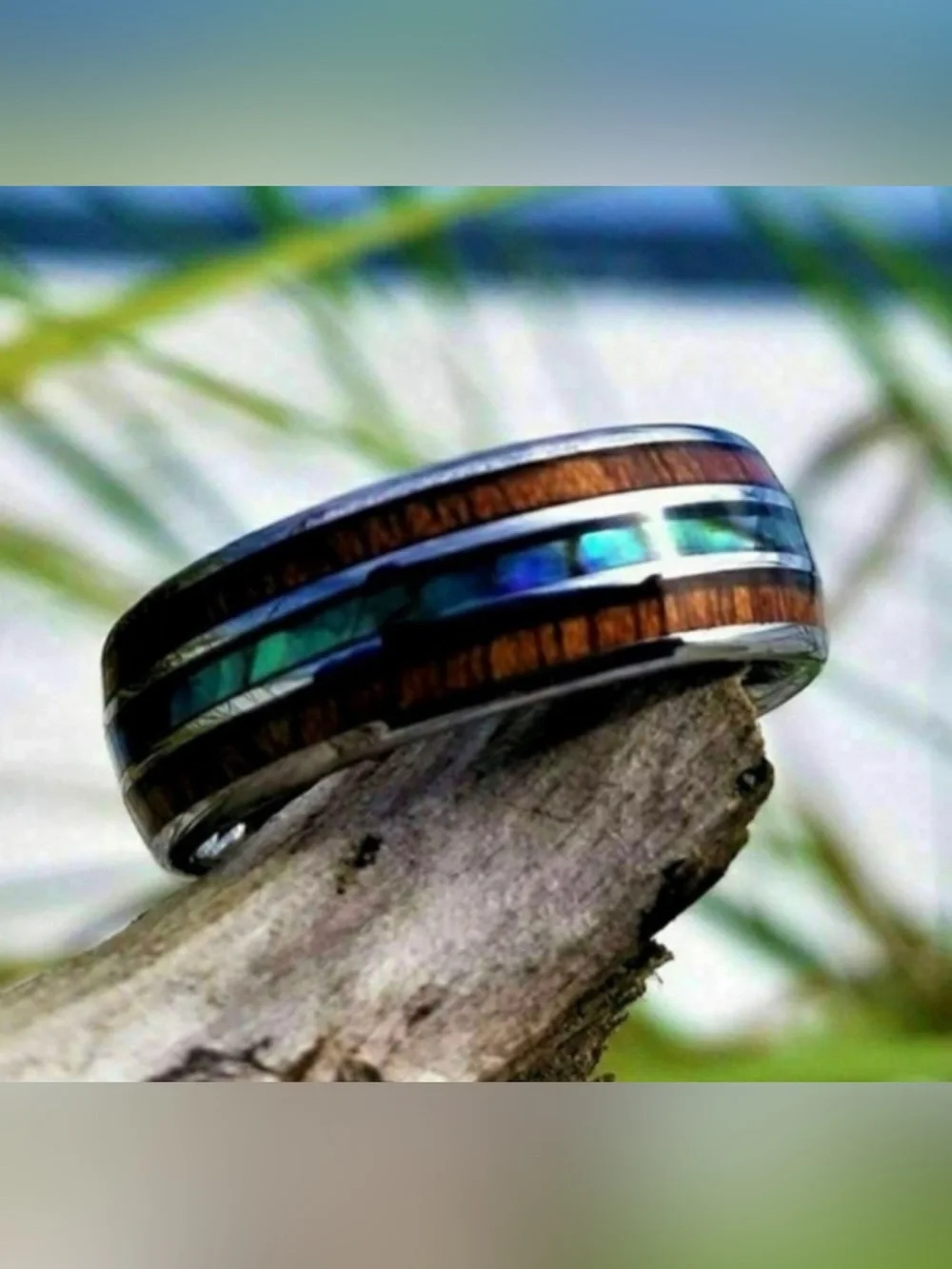 Unisex Tungsten Hawaiian KOA Wood Abalone Ring Size 9 NWOT